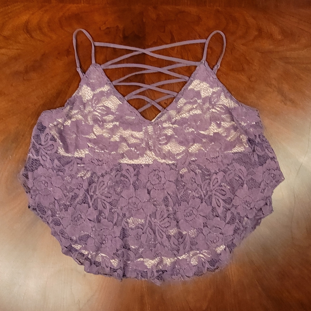 L Express Purple Lace Crop Cami